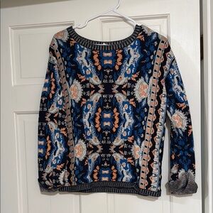 Anthropologie Blue and Orange Patterned Sweater